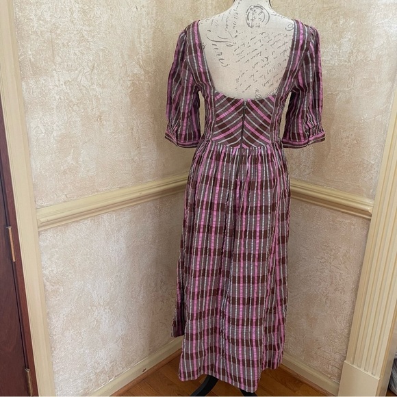 Free People Tulie Plaid Midi Milkmade Dress Brown Pink with pockets Size XS - Picture 10 of 16